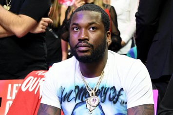 Meek Mill attends Game Three of Round One of the 2019 NBA Playoffs