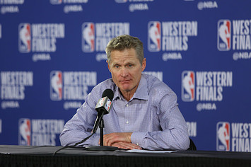 Steve Kerr speaks with media after Western Conference Finals Game Four win