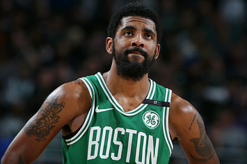 Kyrie Irving #11 of the Boston Celtics looks on during Game Five