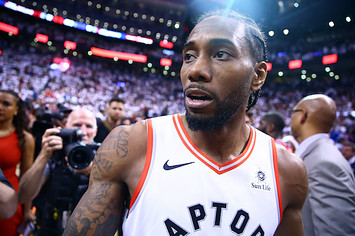Kawhi Leonard looks on after Game 7 win over Sixers.