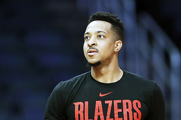 CJ McCollum before the game against the LA Clippers .