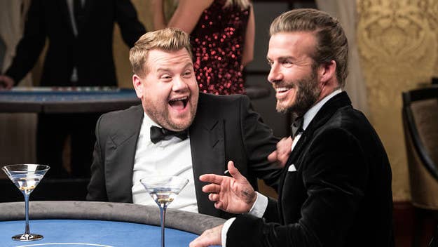 James Corden decided to prank Beckham by passing off an ugly, fake statue as the finished product.