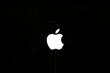 An Apple logo is displayed in an Apple retail store in Grand Central Terminal