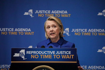 Former Secretary of State Hillary Clinton speaks about reproductive rights at Barnard College