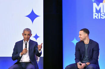 Barack Obama and Stephen Curry at a 'My Brother's Keeper' event
