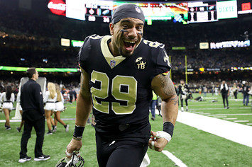 Kurt Coleman of the New Orleans Saints reacts after his teams win over the Philadelphia Eagles