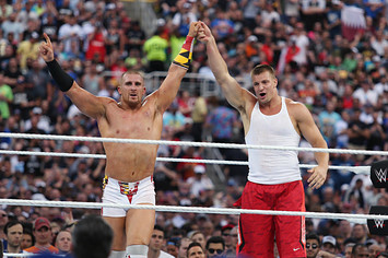 New England Patriots tight end Rob Gronkowski in the ring during WrestleMania 33