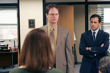 Steve Carell and Rainn Wilson in a photo from the set of 'The Office'