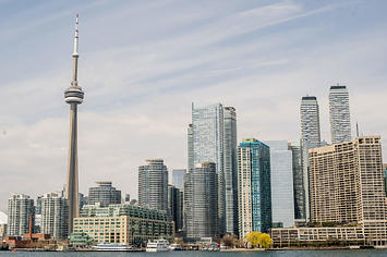 A view of the Skyline in downtown Toronto from Ward Island.