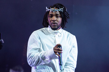 Kendrick Lamar performs at Glastonbury Festival.