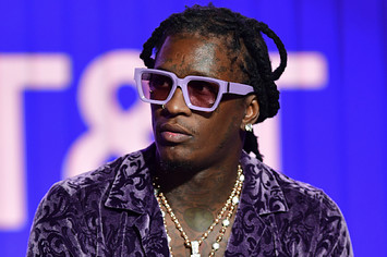 Young Thug is seen speaking at a panel event