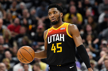Donovan Mitchell #45 of the Utah Jazz in action during the second half of Game 6 of the Western Conference First Round Playoffs