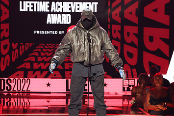 Kanye West speaks onstage during the 2022 BET Awards at Microsoft Theater on June 26, 2022