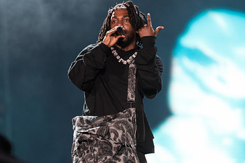 Kendrick Lamar is seen performing live for fans