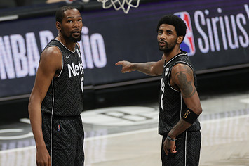 Kyrie Irving and Kevin Durant of the Brooklyn Nets