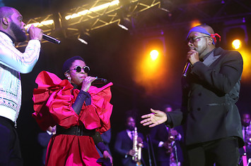 Pras, Lauryn Hill and Wyclef Jean of The Fugees perform at Global Citizen Live