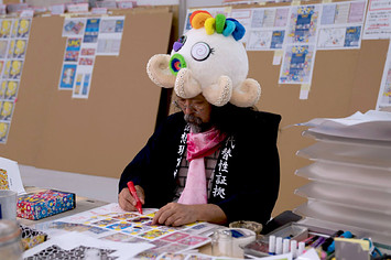 Takashi Murakami is seen working