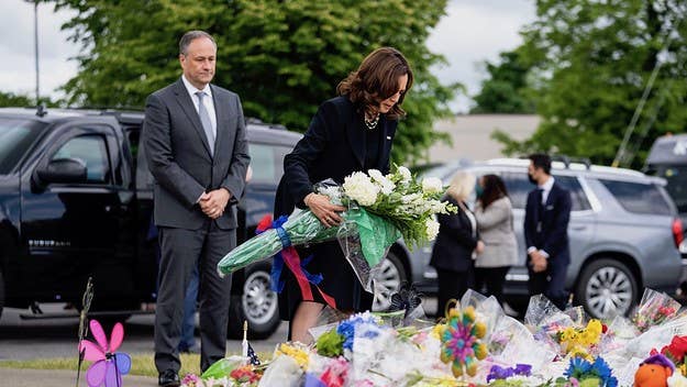 Vice President Harris attended the service Saturday, exactly two weeks after a gunman opened fire in a Buffalo supermarket, killing 10 people.