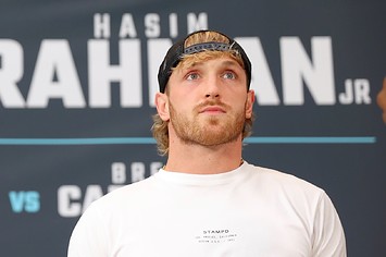 Logan Paul looks on during a press conference at Madison Square Garden