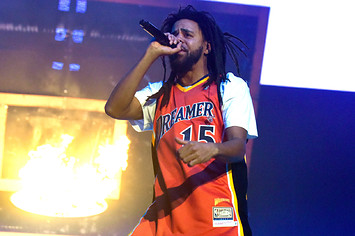 J Cole is seen performing at a show for fans