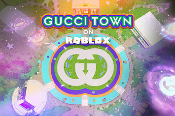 A logo for a new Gucci project on Roblox is shown