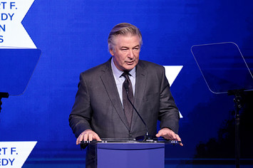 Alec Baldwin is pictured speaking at an event