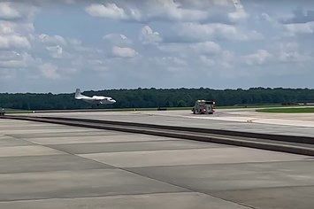 A plane is seen making an emergency landing