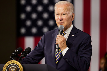 Joe Biden is seen at a podium