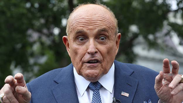 Rudy Giuliani was in a supermarket speaking with shoppers while campaigning for his son's gubernatorial bid, when someone slapped him on the back.