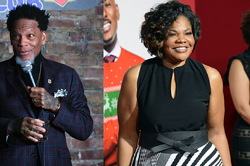 A splice of two photos showing comedians DL Hughley and MoNique are shown