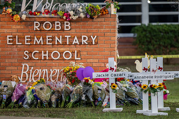 A memorial outside of Robb Elementary School in Uvalde.