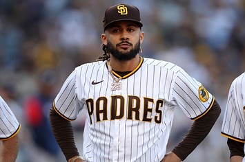 Fernando Tatis Jr. #23 of the San Diego Padres is introduced before the game