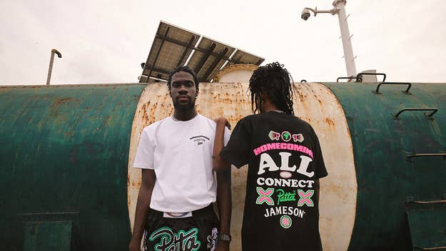 The four-piece capsule features a selection of graphic designs created by the Dutch label in vibrant shades of green and pink as well as black and white. 