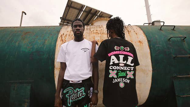 The four-piece capsule features a selection of graphic designs created by the Dutch label in vibrant shades of green and pink as well as black and white.