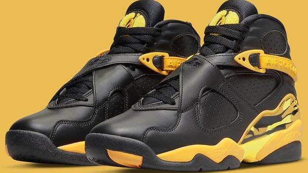An official look and release date information for the women's exclusive Air Jordan 8 'Taxi/Opti-Yellow' featured in Jordan Brand's Summer 2022 collection.