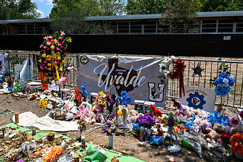 A memorial for Uvalde shooting victims is shown