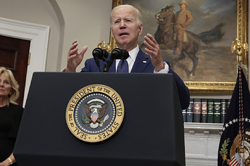 President Joe Biden delivers remarks from the Roosevelt Room of the White House