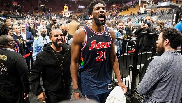 After the Raptors fell to 76ers 104-101 on Wednesday night, Drizzy was photographed smiling alongside Joel Embiid moments after he hit the game-winning shot. 
