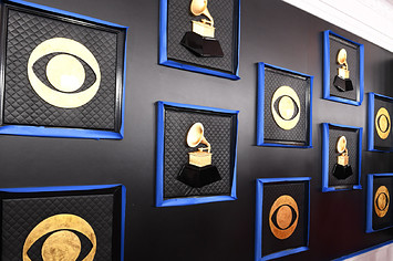 Grammys logos are seen on the red carpet