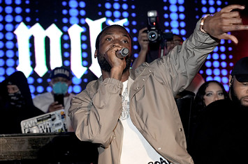 Meek Mill is seen performing at an event