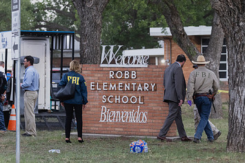 The scene of a school shooting in Texas is pictured