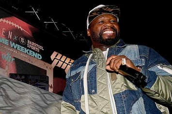 50 Cent performs during the E11EVEN Miami x Barstool Sports Big Game Pop-Up