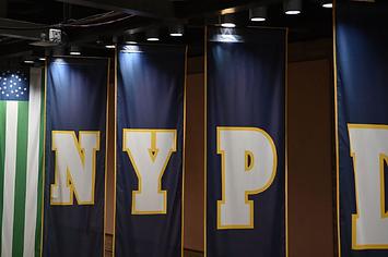 NYPD banner at Gun Violence Strategies Partnership meeting