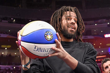J. Cole attends the 2018 Verizon Slam Dunk Contest at Staples Center on February 17, 2018