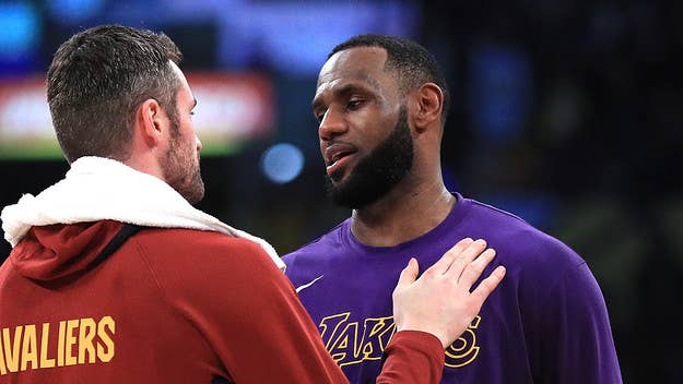 Kevin Love and LeBron James were seen joking around after the King posterized his former teammate during Monday's game between the Cavaliers and Lakers.