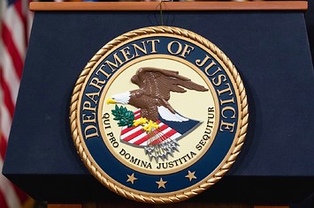 he Department of Justice seal, in Washington, D.C.