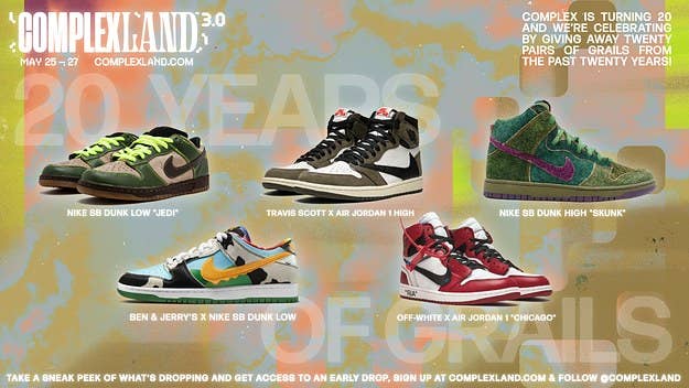 To celebrate 20 years of Complex, CompleLand 3.0 is giving away 20 grail sneakers from May 25-27. Find out more and sign up now for an early drop here.