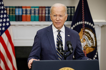 President Joe Biden announces new economic actions against Russia in the Roosevelt Room