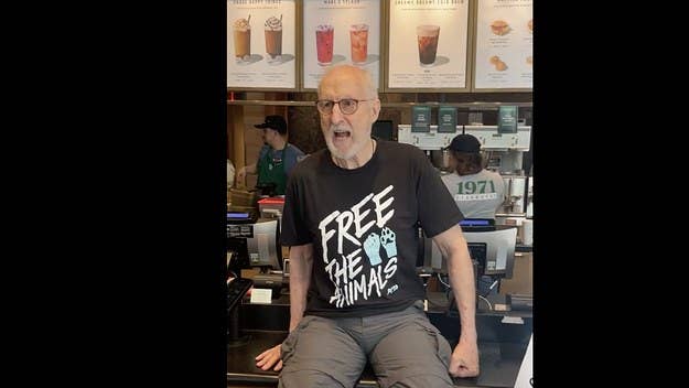 Footage shows 'Succession' actor James Cromwell protesting Starbucks' vegan milk upcharge at a New York City location, where he glued his hand to the counter.
