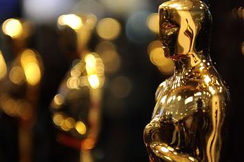 A row of Academy Award trophies